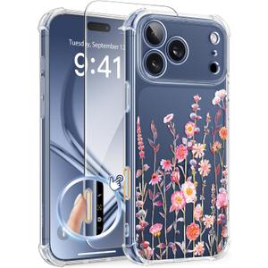 GVIEWIN for iPhone 17 Pro Case with Screen Protector, Upgraded [Full Camera Protection] [Non Yellowing] Floral Slim Shockproof Clear Women Phone Cover for iPhone 17 Pro 6.3" (Floratopia/Colorful)
