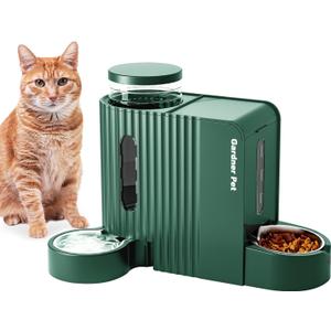Gardner Pet Automatic Gravity Cat Food Feeder and Water Dispenser Stainless Steel Two-in-One Set Large Capacity Dispenser for Pets Dogs, Puppies, Kittens-(0.8 Gallons x 2) (Green)