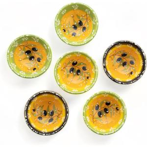 Ceramic Small Dipping Bowls Set of 6, 3.5 Oz Soy Sauce Dish, Handmade Charcuterie, Colorful Pinch, Dishwasher & Microwave Safe Sauce, 3.2'' Mini (OLIVE BRANCH)