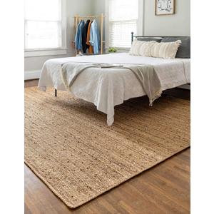 Hand Woven Jute Rug 10x14 Feet Rectangle - Handcrafted Braided Design, Indoor & Outdoor Reversible Natural Fiber Rug - Rustic Farmhouse Carpet for Living Room, Hallway, Bedroom (Natural, 10'x14')