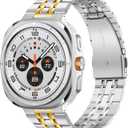 Pencoda Compatible with Samsung Galaxy Watch Ultra Bands 47mm (2024), Stainless Steel Metal Replacement Band for Galaxy Watch 7 Ultra Men Women Large Small (Silver + Gold)