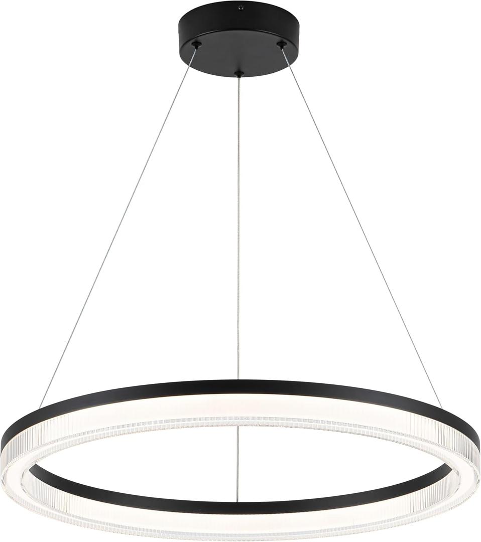 SUNMOO Modern Black Led Pendant Light, 36W Dimmable LED Chandelier Lighting Fixture, 1 Ring Circular Hanging Led Pendant Lighting for Living Room Dining Room Kitchen Island Foyer Office