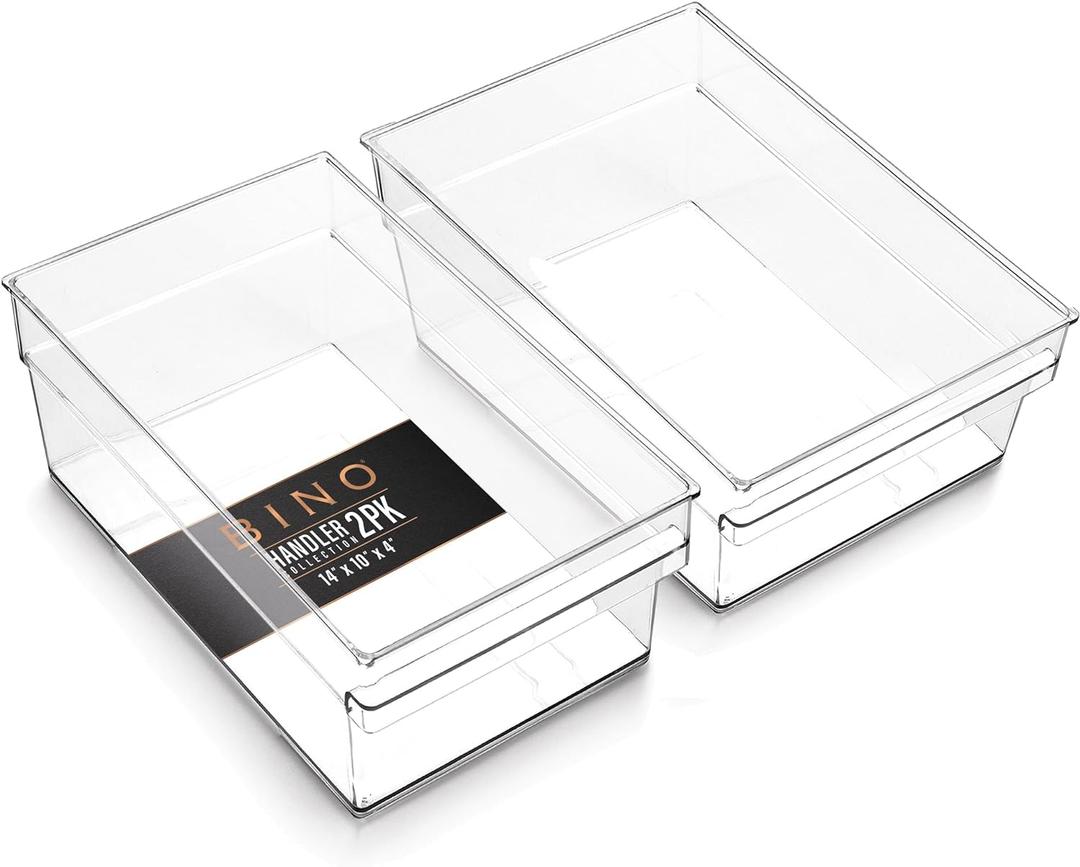 BINO | Plastic Storage Bins, X-Large | THE HANDLER COLLECTION | Multipurpose Organizer Bins | Kitchen Pantry Organizers and Storage | Clear Containers for Organizing Home | Freezer Organizer (2PK X-LARGE - 14 x 10 x 4)