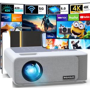 BIGASUO 850ANSI Projector with WiFi and Bluetooth - 1080P HD Outdoor Movie Projector 4K Support, Home-Projectors Max 400" Display, 4P & 50 Keystone, 60% Zoom, Compatible with Laptop, TV Stick, PS5