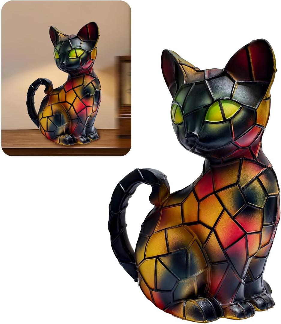 Cat Lamp, Stained Glass Cat Lamp, Pet Night Light Stained Glass Desk Decor for Home & Bedroom or Gifts