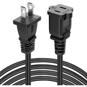 3Ft Extension Cord Cables US 2 Prong Extension Cords 2 Outlet 125v 10A Male to Female Extension Power Cable for Nema 1-15P to 1-15R Cable Polarity Black