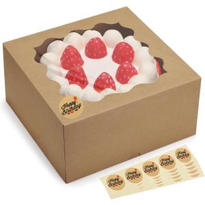 Eupako 10x10x5-Inches-Cake-Boxes-with-Window-25pcs-Brown-Bakery-Boxes for Pies, Cookies, Pastries, Chocolates, Birthday Party, Wedding (10x10x5"_25 Pack_Brown)