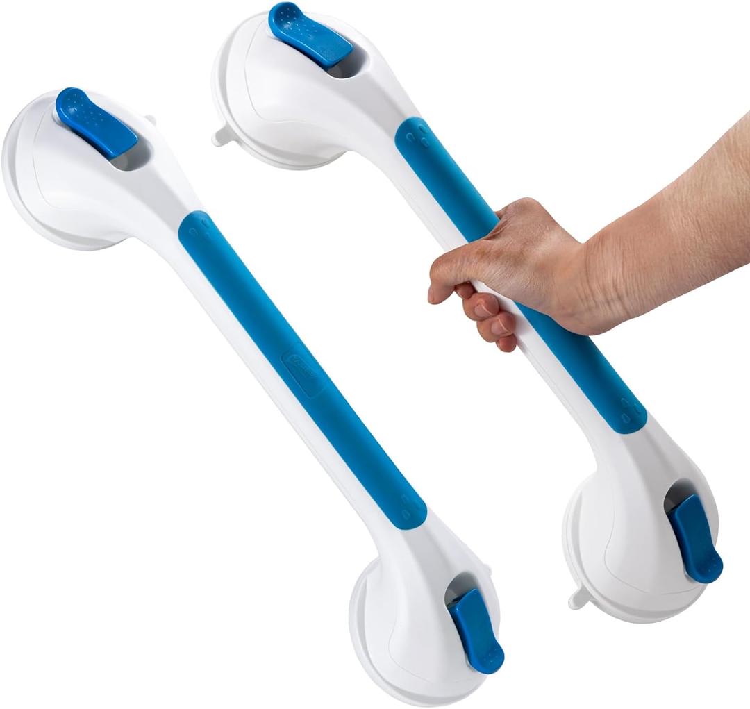 TAILI Shower Grab Bar 2 Pack Suction Grab Bars for Bathtubs and Showers, Heavy Duty Shower Handle Removable Bathroom Safety Grip for Seniors and Elderly, Shower Handrails No Drilling Waterproof, Blue (16.8")