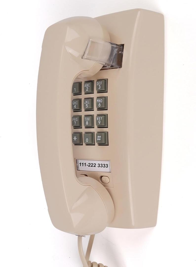 Updated Retro Wall Phone Landline Ringer On/Off, New 2544 Wall Telephone,Vintage Wall Telephone with Metal Base, Old Wall Phones for Landline, Plug and Play, Wall Mounted Phone for Home,Beige