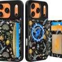 Uppuppy for iPhone 17 Pro Case with Wallet - Fits 4 Card Slots, Compatible with MagSafe for Women Aesthetic Durable PU Leather Credit Card Holder Kickstand Phone Cover for Apple 17 Pro, Lemon Bird