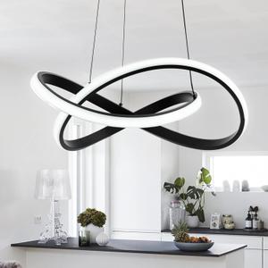 MAYNA Modern LED Pendant Light Fixture, Contemporary LED Chandelier with Irregular Ring Lights, Adjustable Modern Chandeliers for Dining Room Kitchen Entryway Living Room Bedroom, 6000K Daylight (Black)