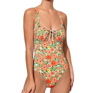 BERLOOK Womens One Piece Swimsuits Floral Push Up Bathing Suit Sexy Tie Slimming Swimsuits for Women Swimwear Orange, L