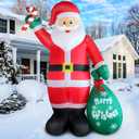 8FT Christmas Inflatable Santa Claus with Candy and Big Gift Bag Outdoor Decoration, Built-in Led Lights Blow Up Xmas Santa Decor, Kindly Festival Decor for Indoor Garden Lawn Yard Holiday Party