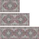 DEXI Kitchen Floor Mats 3 Pieces Non Slip, Washable Runner Rugs Absorbent,Thin Standing Carpet Soft Comfort for Sink Hallway Entryway Laundry Room Boho Decor, Red (24" x 36" + 24" x 60" + 24" x 84")
