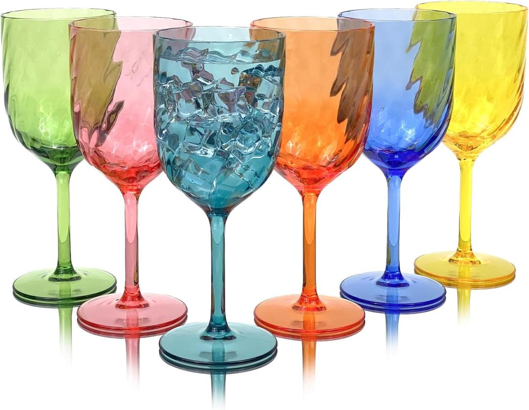 15 Ounce Plastic Wine Glasses Set Of 6,Unbreakable Acrylic Wine Glasses,Reusable Colored Plastic Goblets Stackable,Dishwasher Safe Bpa Free Ideal For Parties