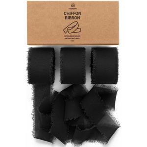 Vitalizart Black Chiffon Silk Ribbon 1" x 21 Yd Fringe Fabric Package (3 Rolls * 7 Yd) for Wedding Invitations Bridal Bouquets Decorations Gifts Wrapping & Bow Making