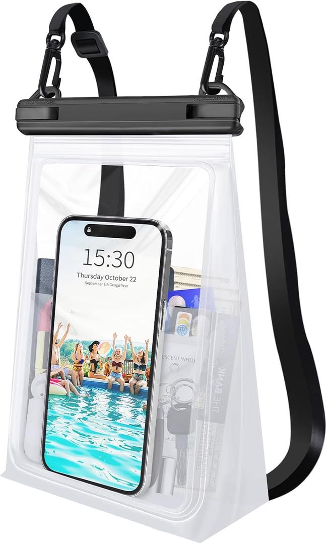 Large Waterproof Phone Pouch Floating, Waterproof Phone Case for iPhone 15 14 Pro Max 13 12 Plus 11 XS XR X Samsung up to 8.5'', IPX8 Water Proof Cell Phone Dry Bag for Beach Swimming Kayaking (Clear White)