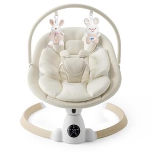AnshaBaby Baby Swing for Infants, Portable Electric Baby Swings with Bluetooth, 5 Swing Speed, 10 Melodies, 5-Point Harness, Remote Control & Touch Panel-Infant Swing for Indoor & Outdoor Use, Beige