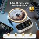 4 in 1 Retro Portable CD Players with Bluetooth Speakers, FM Radio, Night Light, LCD Display, 4000 mAh Battery, Vintage Radio Built in Dual Speakers Supports USB/AUX/Type-C for Home (White)