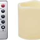 1 PCS Waterproof Outdoor Battery Operated Flameless LED Pillar Candle with Remote Flickering Plastic Electric Decorative Light for Lantern Party Wedding Decoration Garden Patio Home Decor 3x3 Inches (Dark Ivory-Waved Top-1 Pack-3"x3")