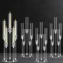 4 Sets 5 Arms Acrylic Candelabra Centerpieces for Tables,Clear Candle Holder for Wedding,Ceremony Dinner Party, 27" Tall Candlestick Holders with Lampshade,Fit LED Candle