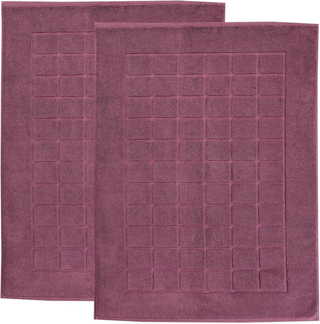 Superior 100% Cotton Bathmat Set, Bath Mats, Bathroom Decor, Shower, Bathtub Essentials, Home Accessories, Small Washable Rug, No Backing, Heavyweight, Nora Collection, Set of 2, 22" x 35", Plum