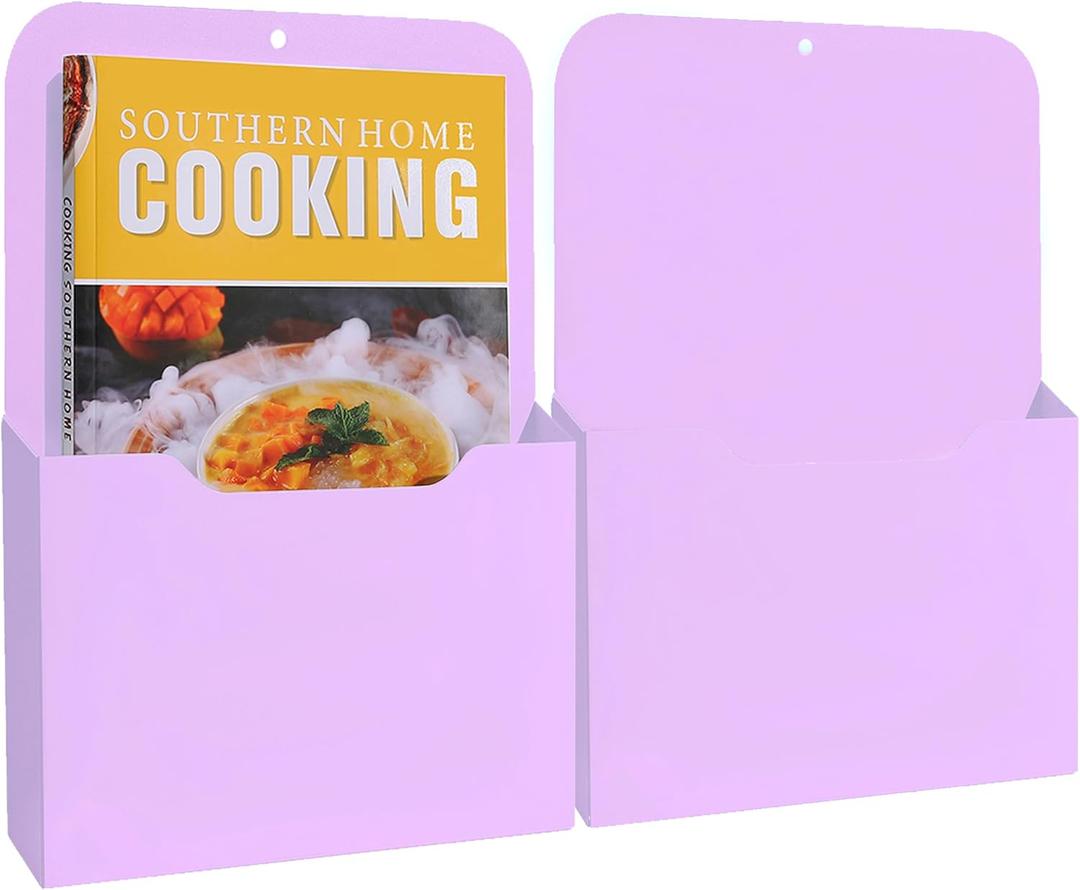 Magnetic File Holder, Magnetic Paper Holder for Refrigerator, File Cabinets and Fridge, Magnetic Pocket Wall Hanging File Organizer, Magnetic File Folder Case (Purple - 2L Pack)