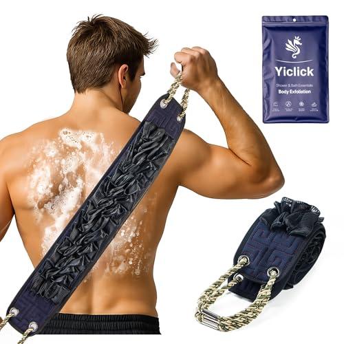 Yiclick Back Scrubber for Shower, Exfoliating Washcloth Towel with Handle, Body Scrubber Exfoliator, Bath Sponge Loofah Luffa, Back Washer Wash Cloth for Men Women, Korean Exfoliate Body Scrub
