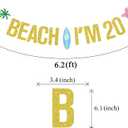 2 x Gold Glitter Beach I'M 20 Banner, Beach Surfing Surfboard Cheers to 20 Years Decor, Summer Hawaiian Luau Tropical Themed 20th Birthday Party Decorations Supplies