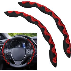 Car Steering Wheel Cover, 2PCS Anti-Slip Segmented Snap-on Vehicle Steering Wheel Protector, Comfortable Automotive Interior Decoration Accessories, Universal for Sedan Truck SUV (Red)