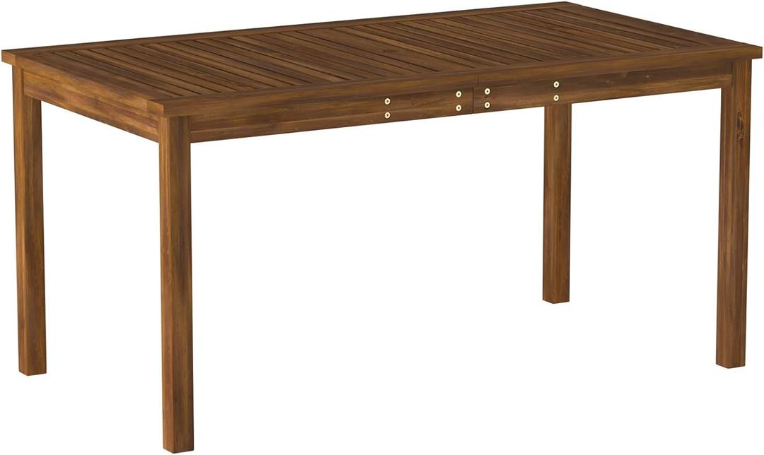Walker Edison Dominica Contemporary Slatted Outdoor Dining Table, 34 Inch, Dark Brown