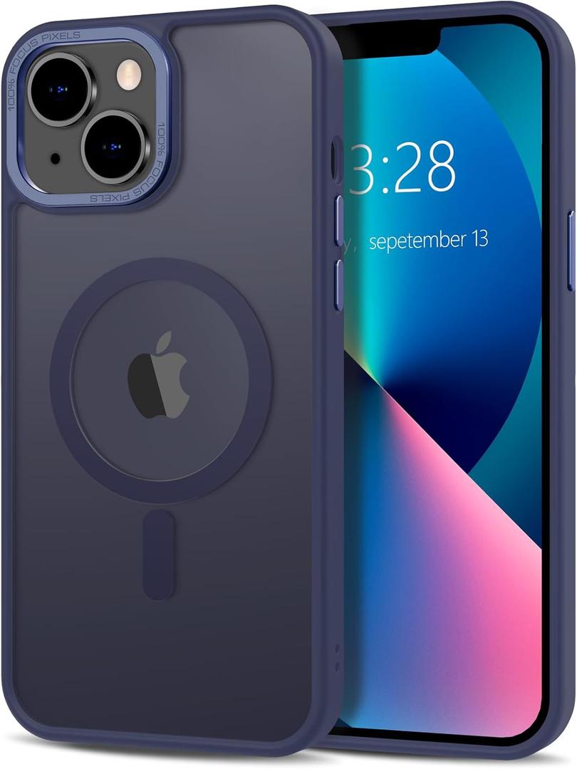 Anuck for iPhone 13 Case Magnetic Phone Case Compatible with MagSafe, Soft TPU Bumper Hard Translucent Matte Back Slim Fit Shockproof Protective Cover for Men Women Girls - Dark Blue