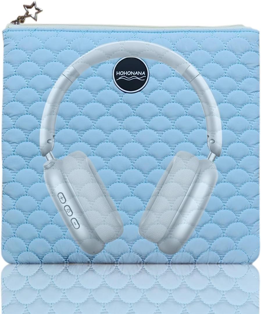 Headphones Puffy Pouch, Soft Cute Travel Case for Over-Ear Headphones Earphone Compatible with Bose QCUltra, QC45, JBL Tune 520BT, Sony WH-CH720N, Headset Carrying Bag Blue