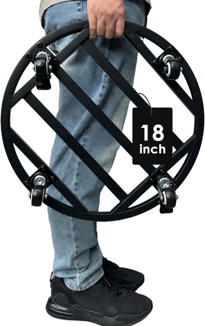 18 Inch Metal Plant Caddy with Wheels Heavy Duty,Large Rolling Plant Stand Indoor Outdoor Use,Round Plant Dolly with Heavy Casters,Rust-Proof Plant Roller Tray for Big Planters Pots,1-Pack