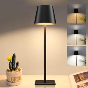 2 Pcs Cordless Table lamp, 5200mAh Battery Operated Lamp,3 Color Stepless Dimming Desk Lamp, IP54 Waterproof Outdoor Table Lamps for Restaurant/Bedroom/Bars/Party/Camping/Cafe Night Light (Black-1)