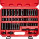 AMM 3/8" Drive Impact Socket Set, 48-Piece Standard SAE (5/16 to 3/4 inch) and Metric (8-22mm) Size, 3" and 6" Drive Extension Bar, Impact Universal Joint, 3/8" to 1/2" Impact Adaptor, CR-V