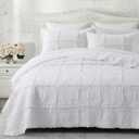 HORIMOTE HOME 100% Cotton Ruffle Quilt Set King Size, White Farmhouse Shabby Chic Bedspread Coverlet, Prewashed Lightweight Soft Breathable Cotton Quilt Bedding Set with 2 Pillowshams for All Season