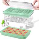 Ice Cube Tray with Lid and Bin, 56 Pcs Ice Cube Trays for Freezer, Ice Cube Mold, Ice Molds Spill-Resistant Removable Lid & Ice Scoop, Ice Mold for Whiskey Cocktail, Tea, Coffee -Green