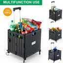 MACOPRO Folding Utility Cart Portable Rolling Crate Handcart Shopping Trolley Collapsible Tool Box, with Lid, Basket on 4 Rotate Wheels, for Grocery, Office, Luggage, Teacher (Black)