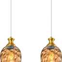 Glass Pendant Lights Kitchen Island 2 Pack 5.9" Amber Hammered Glass Pendant Light Gold Kitchen Pendant Lighting Over Sink Modern Bedroom Dining Room Hanging Light Fixture