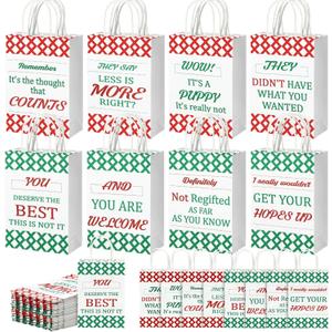 Glenmal 24 Pcs Christmas Funny Gift Bags with Handles Bulk Xmas Funny Gift Wrapping Paper Kraft Treat Goodie Bags 5.9 x 3.1 x 8.3 Inch Hilarious for Holiday Birthdays Paty