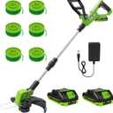 VARSK 12 Inch 20V Cordless Weed Wacker with Automatic Line Feed, 2 in 1 String Trimmer and Edger, Includes 2 X 2.0Ah Batteries/1 X Charger/6 X Replacement Spools, Weed Eater for Lawn, Garden, etc