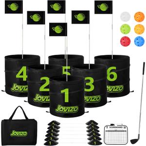 Bucket Golf Chipping Game with 1 Club & 6 Holes, Portable Golf Set for Adults Kids, Outdoor Indoor Sports Practice Toy Gift for Family Play Yard, Backyard, Lawn, Beach