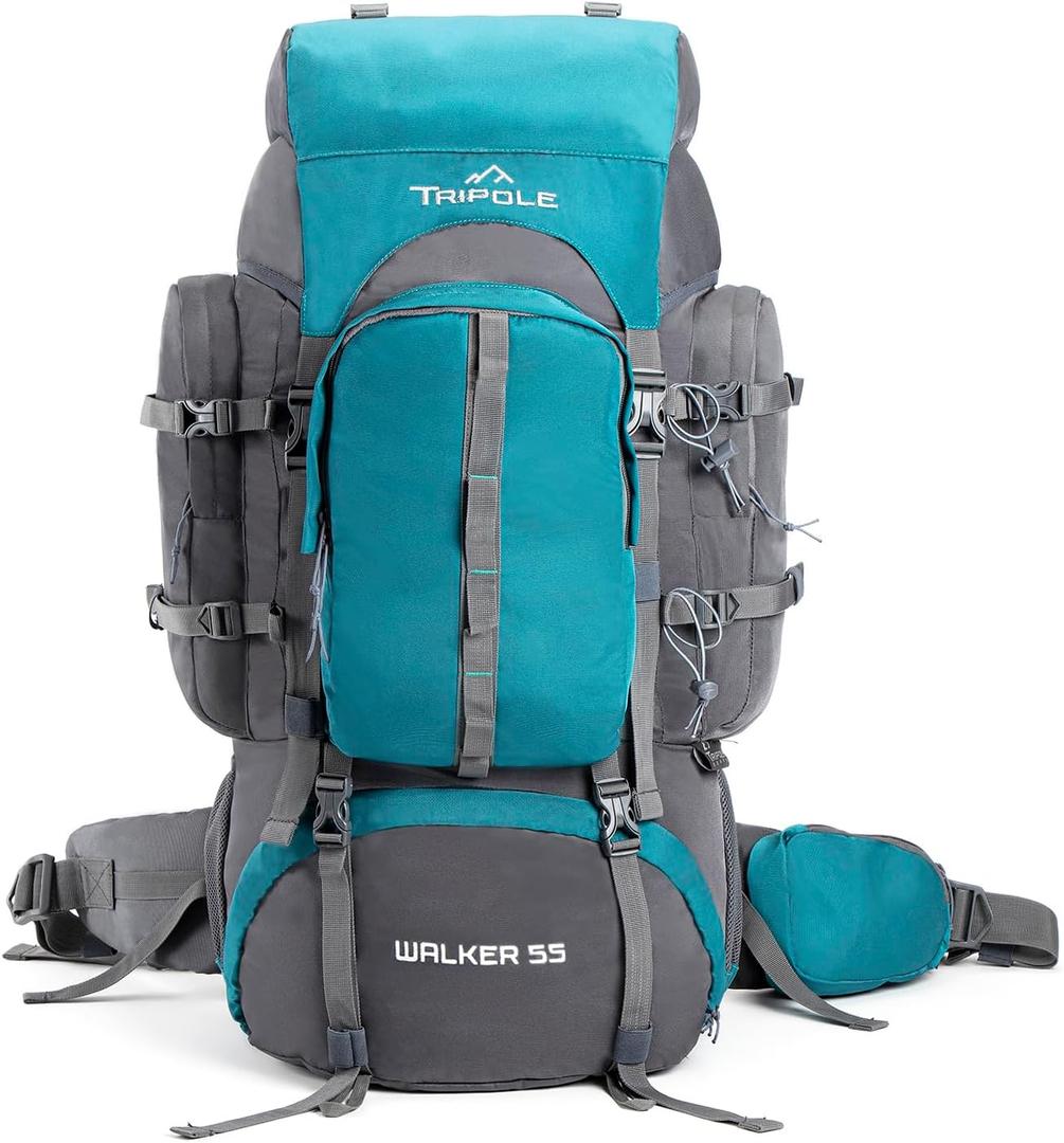 Tripole Walker 65 Litres Rucksack | Internal Frame With Metal Rod | Rain Cover | Bottom Opening | Laptop Section (Sea Green)