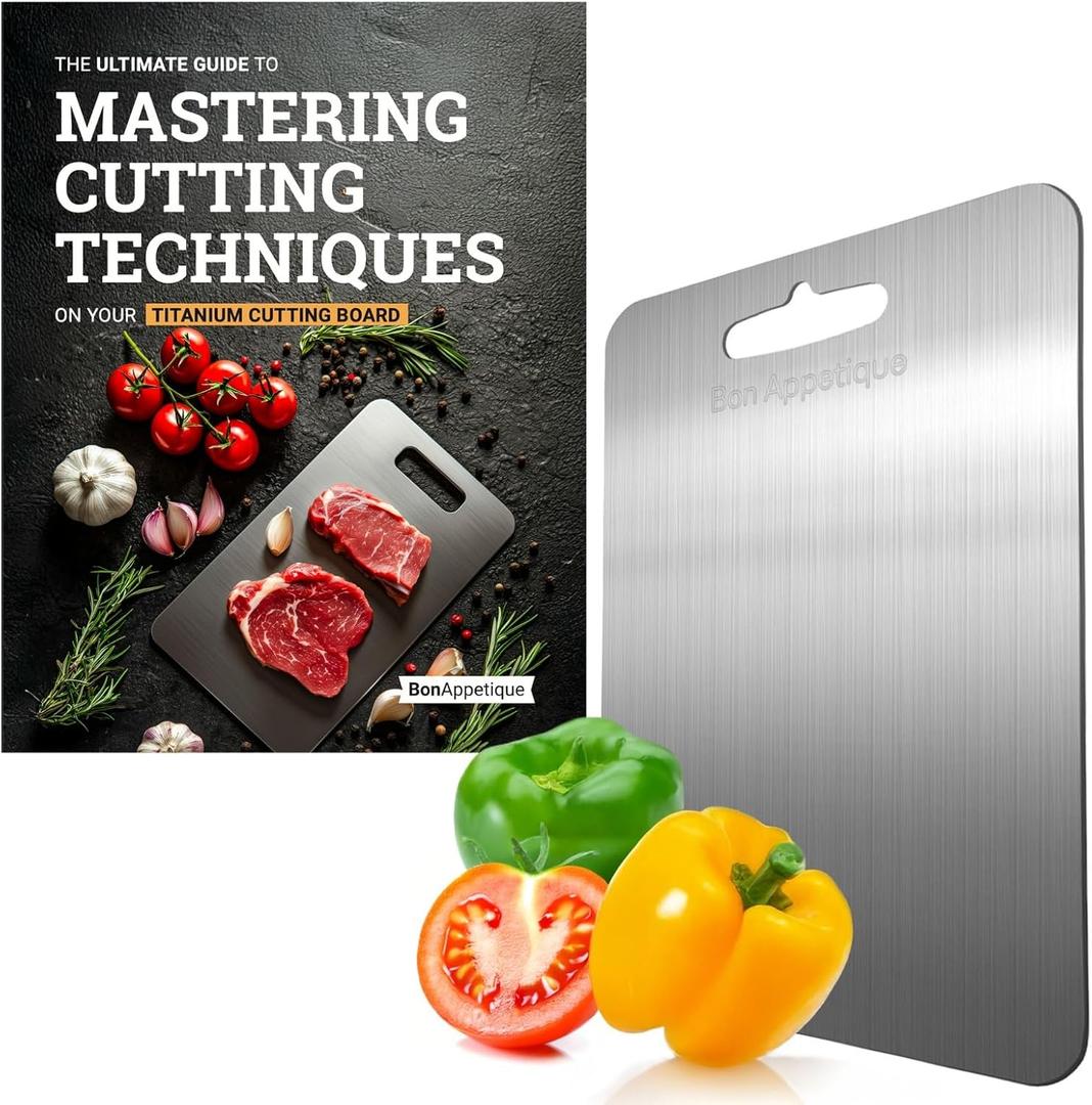 Titanium Cutting Board for Kitchen, 100% Pure Titanium Cutting Boards, Anti Slip Double-Sided Metal Cutting Board for Home Outdoor Camping, Stainless Steel Alternative for Cutting Veggies Meats
