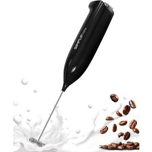 SIMPLETASTE Milk Frother Handheld Electric Foam Maker Battery Operated | Drink Mixer with Stainless Steel Whisk for Cappuccino, Bulletproof Coffee, Latte, Midnight Black, without Stand