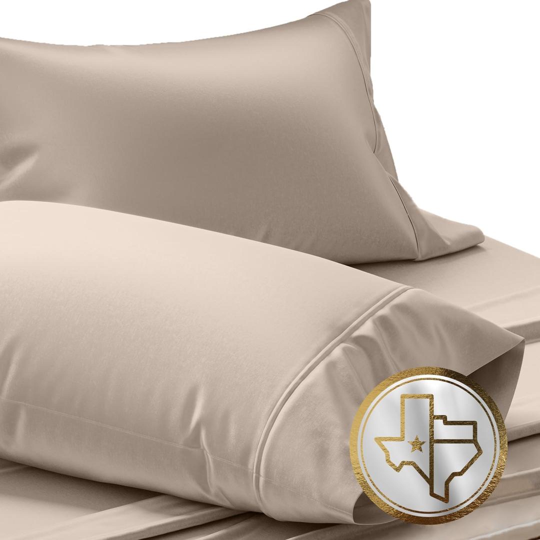 TEXAS LINEN CO. Luxury Egyptian Cotton King Pillow Cases Set of 2-1000 Thread Count Pillowcases for Sleeping, Silky Soft, Cooling Pillow Cover, Extra Long Staple Hotel Quality Pillow Cases - Taupe