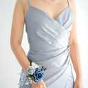 2 x Lookein Set of 2 Bridesmaid Corsage for Wedding Flowers Shoulder Corsages Bridesmaid Gift Corsage Wristlet for Prom for Wedding Ceremony, Dusty Blue