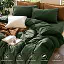 MooMee Bedding Duvet Cover Set 100% Washed Cotton Linen Like Textured Breathable Durable Soft Comfy (Solid Forest Green, King 104"x90")