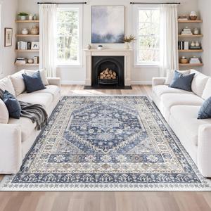 zesthome 7x9 Area Rug, Super Soft Washable Rugs for Living Room, Non-Slip Stain Resistant Vintage Rugs, Ultra-Thin Large Area Rugs (Blue/Beige,7'x9')